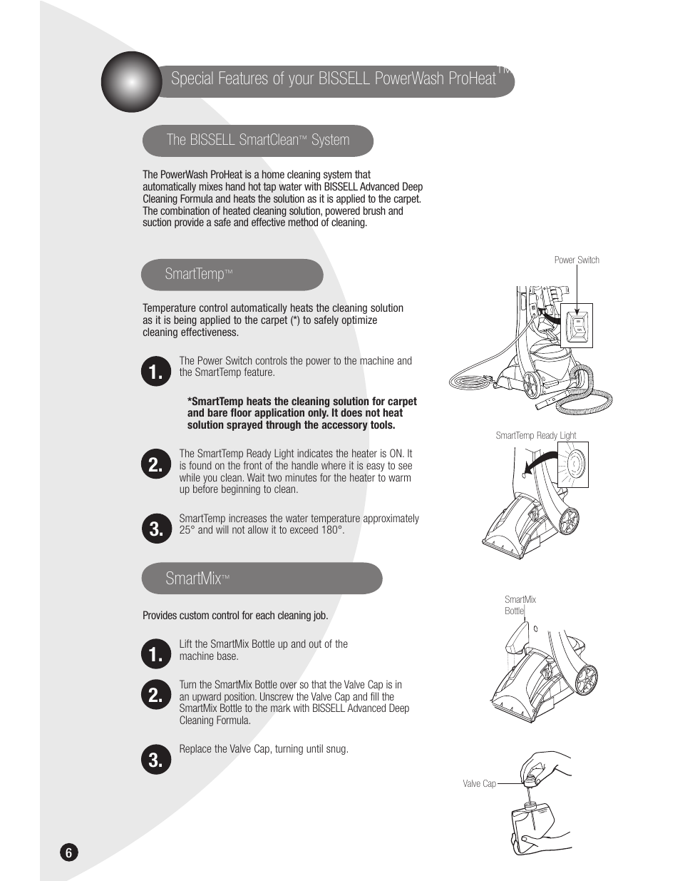 Special features of your bissell powerwash proheat, Smartmix | Bissell 1698 User Manual | Page 6 / 20