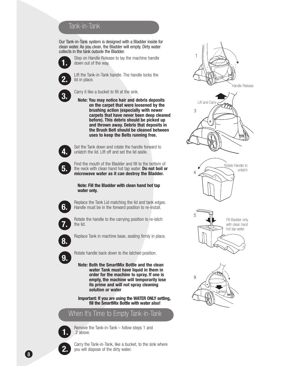 Tank-in-tank, When it’s time to empty tank-in-tank | Bissell 1698 User Manual | Page 8 / 20