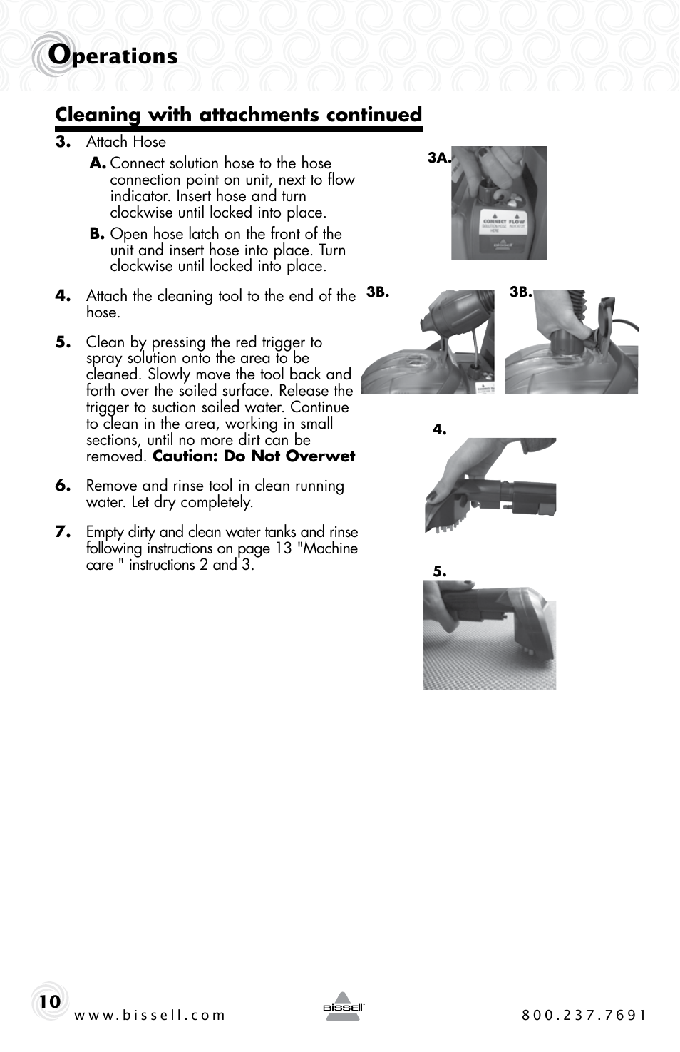 Perations, Cleaning with attachments continued | Bissell BIGGREEN 40M1 User Manual | Page 10 / 20