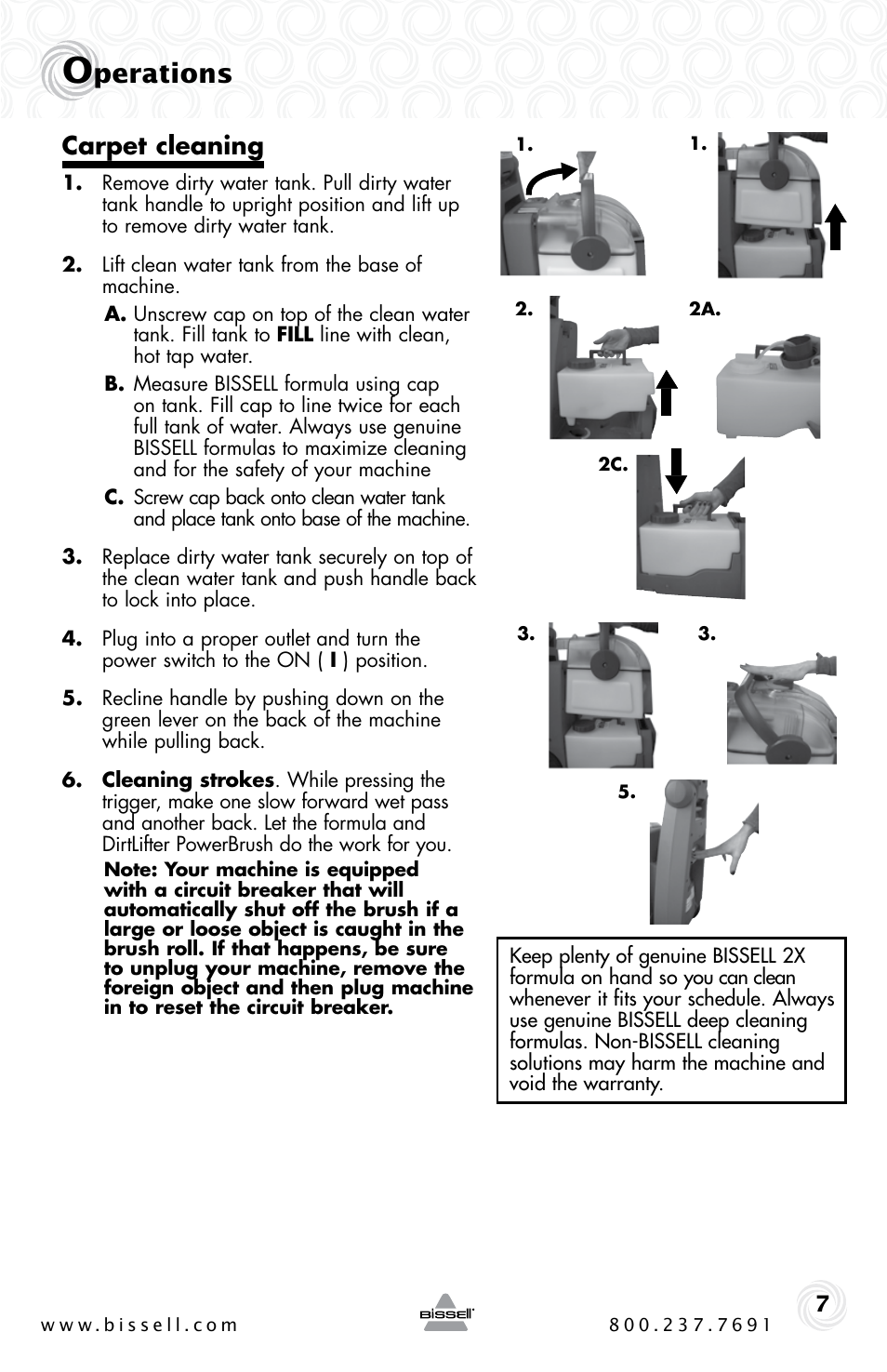 Perations, Carpet cleaning | Bissell BIGGREEN 40M1 User Manual | Page 7 / 20