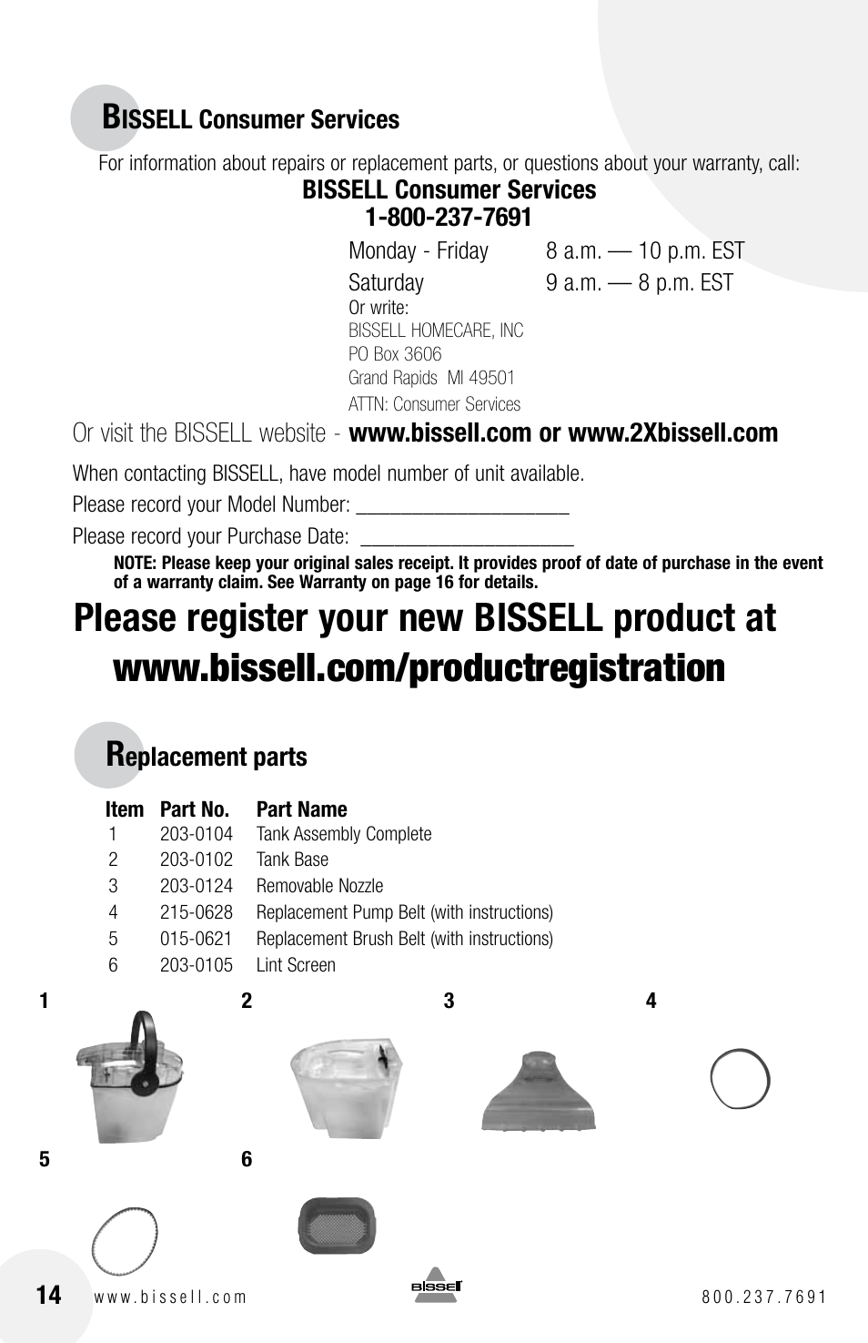 Bissell 1623 User Manual | Page 14 / 16