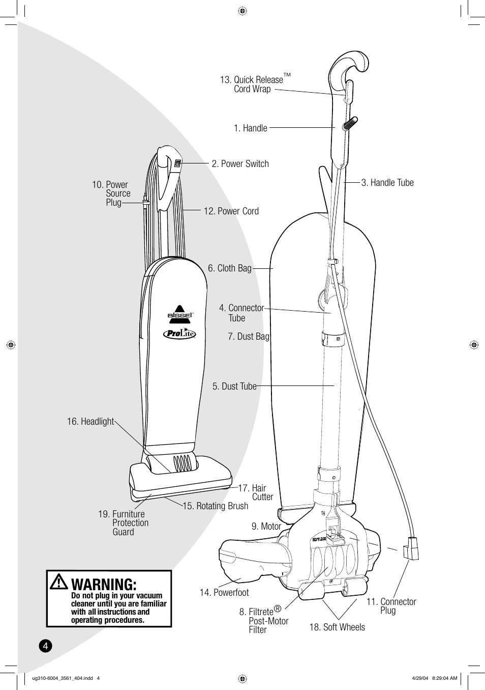 Warning | Bissell 3561 User Manual | Page 4 / 12