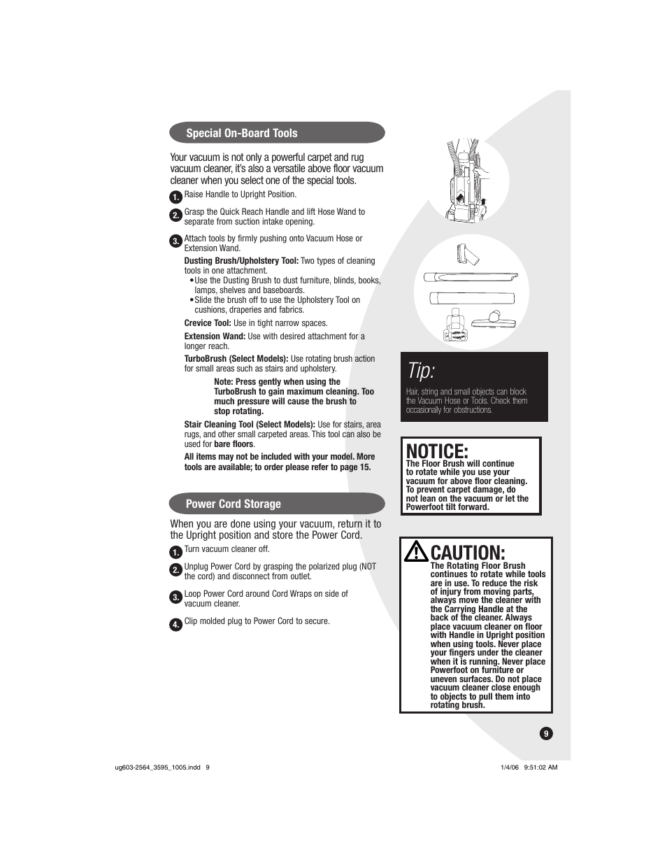 Caution, Notice | Bissell 6591 User Manual | Page 9 / 16