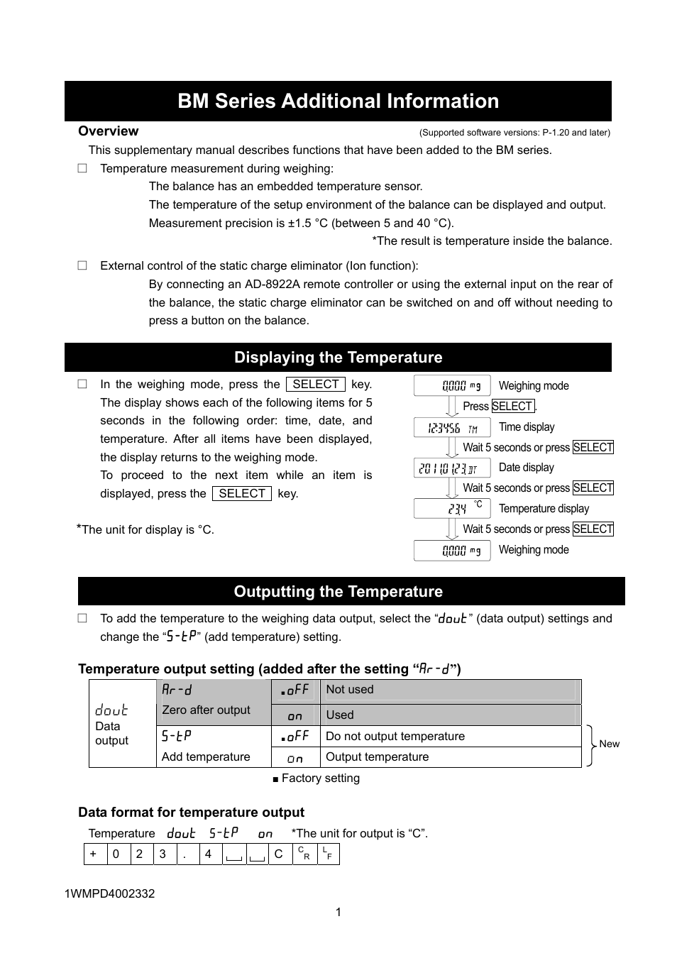 A&D Weighing BM-500 Addendum User Manual | 2 pages