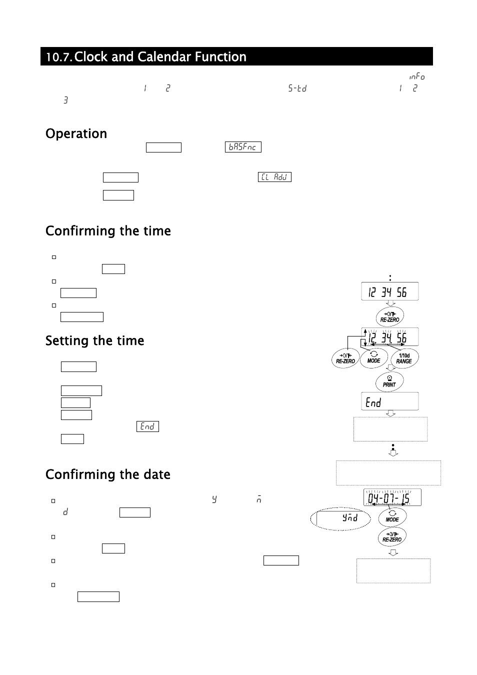 Clock and calendar function, Operation, Confirming the time | Setting the time, Confirming the date | A&D Weighing GH-252 User Manual | Page 46 / 86