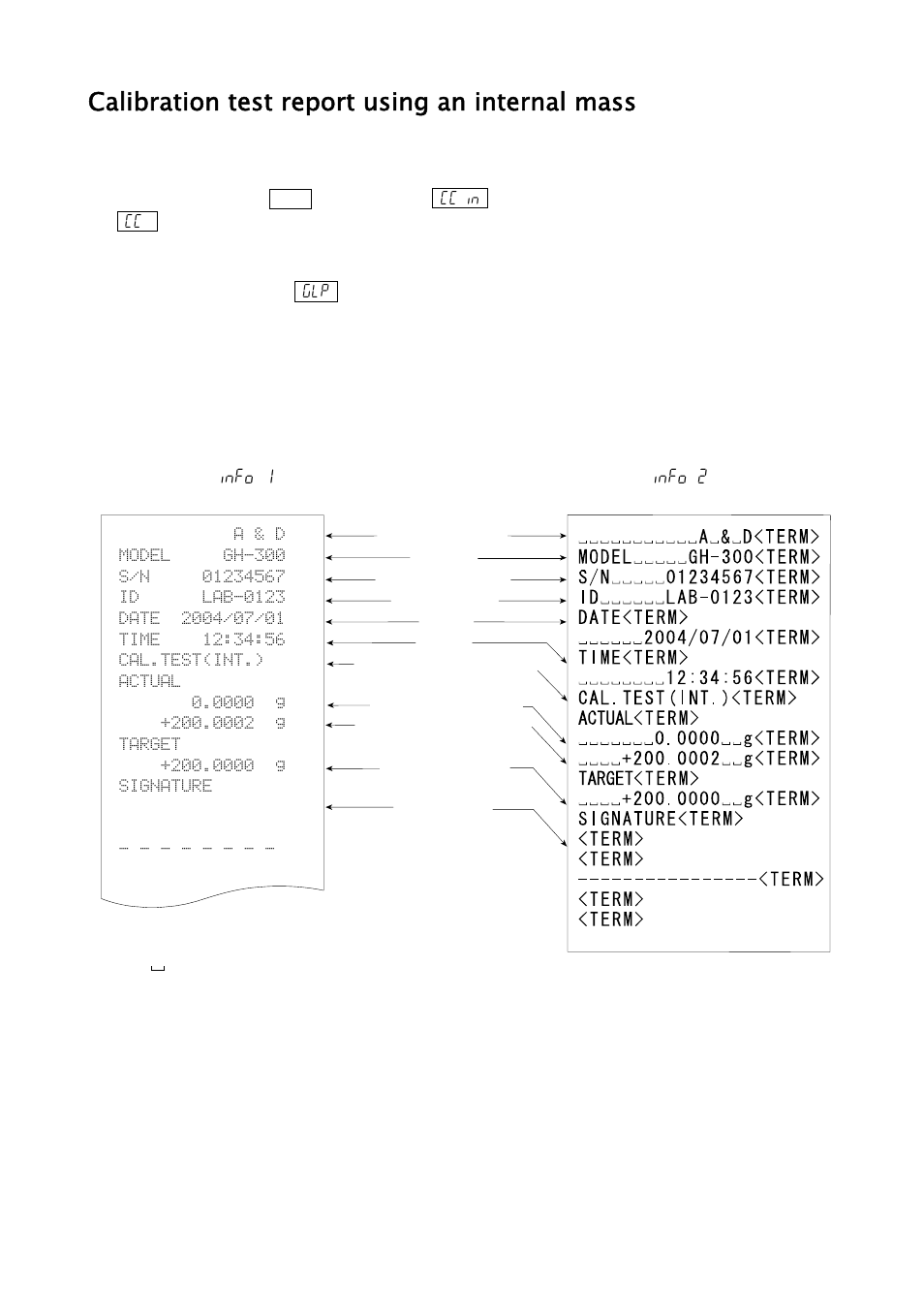 Calibration test report using an internal mass | A&D Weighing GH-252 User Manual | Page 50 / 86