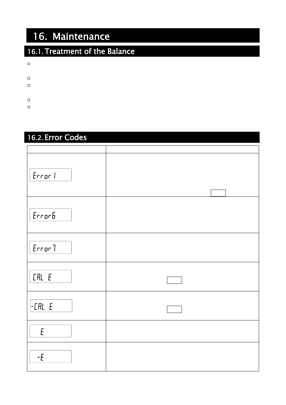 Maintenance, Treatment of the balance, Error codes | A&D Weighing GH-252 User Manual | Page 72 / 86