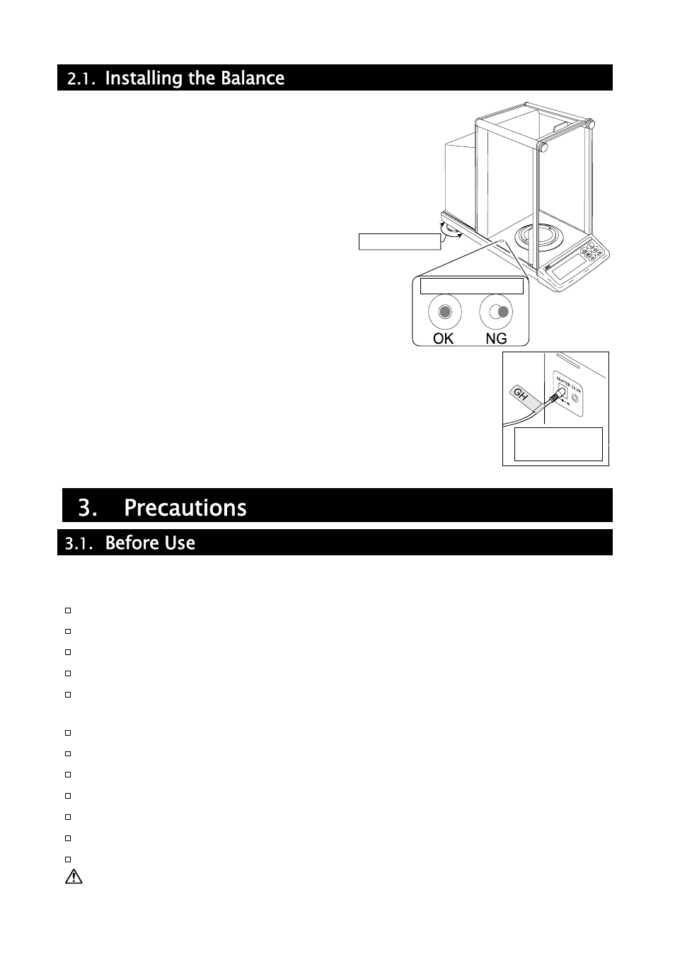 Precautions, Installing the balance, Before use | A&D Weighing GH-252 User Manual | Page 9 / 86