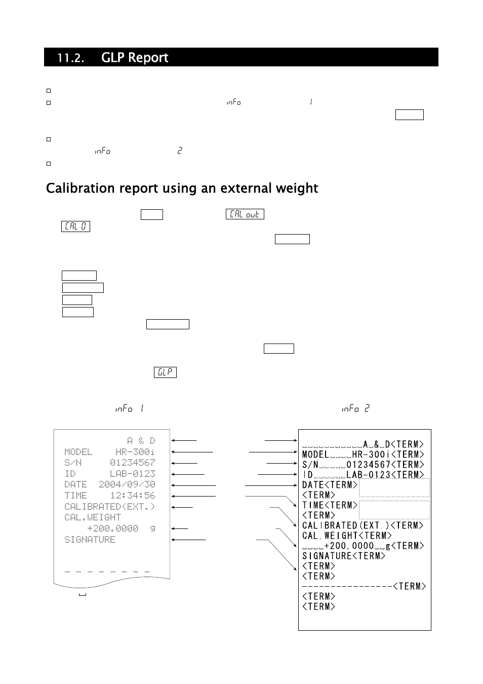 Glp report, Calibration report using an external weight | A&D Weighing HR-202i User Manual | Page 39 / 62