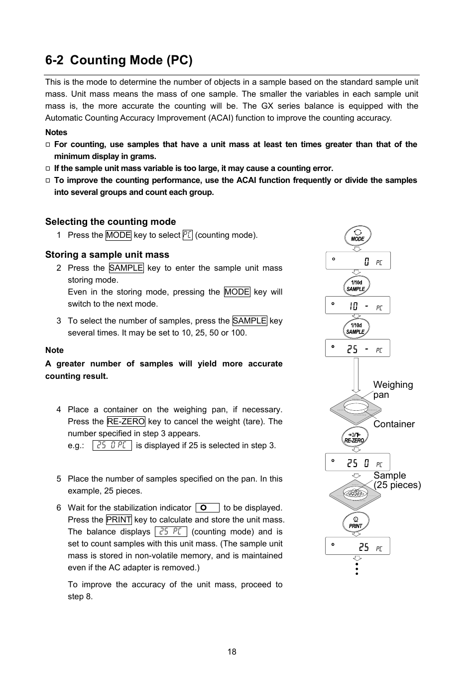 2 counting mode (pc) | A&D Weighing GX-8000 User Manual | Page 20 / 92