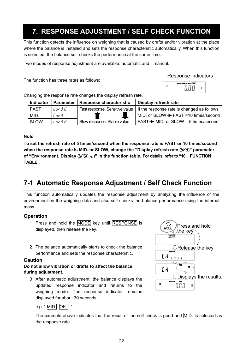 Response adjustment / self check function | A&D Weighing GX-8000 User Manual | Page 24 / 92