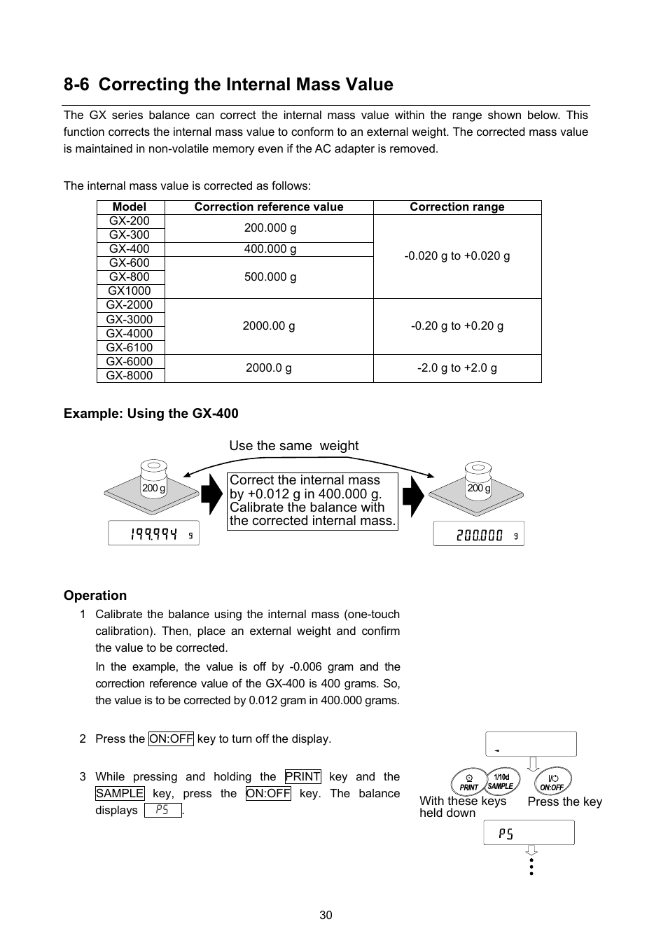 6 correcting the internal mass value | A&D Weighing GX-8000 User Manual | Page 32 / 92