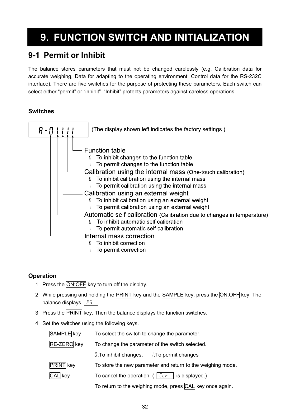 Function switch and initialization, 1 permit or inhibit | A&D Weighing GX-8000 User Manual | Page 34 / 92