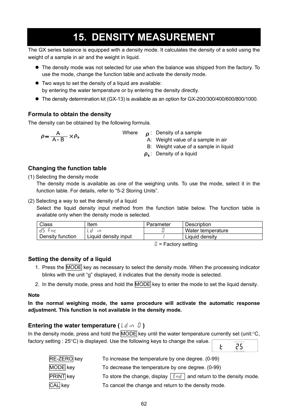 Density measurement | A&D Weighing GX-8000 User Manual | Page 64 / 92