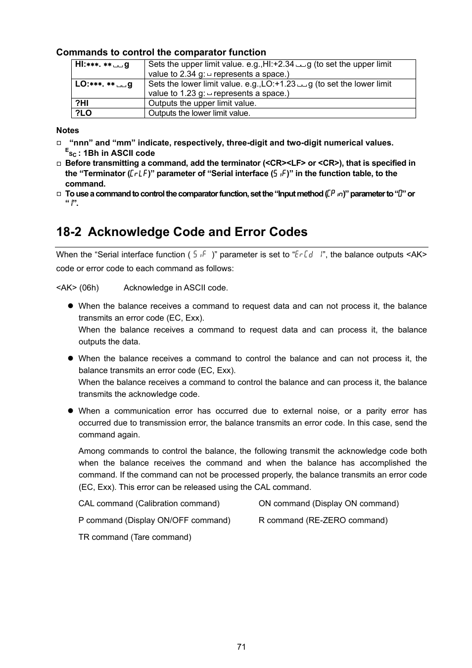 2 acknowledge code and error codes | A&D Weighing GX-8000 User Manual | Page 73 / 92