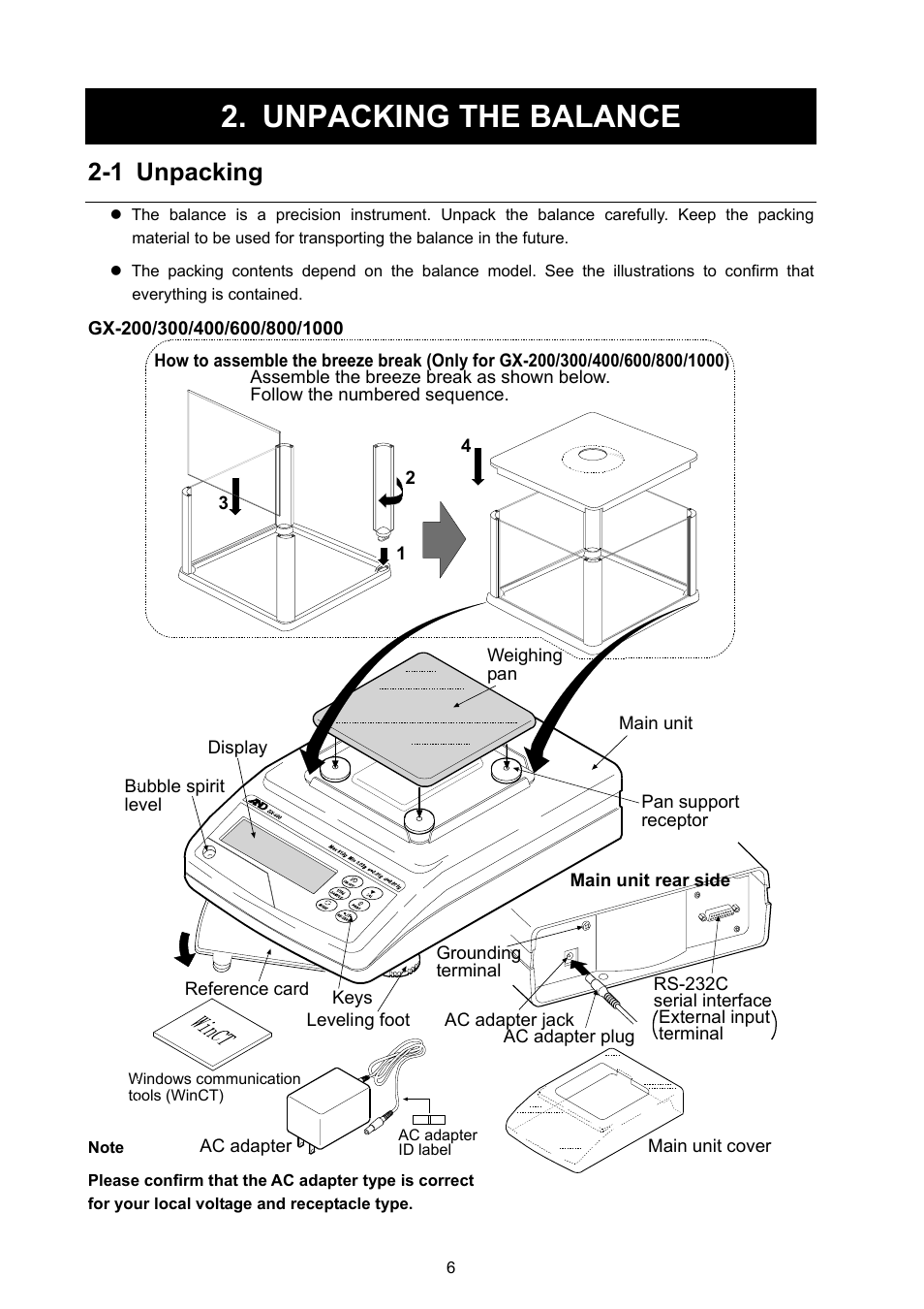 Unpacking the balance, 1 unpacking | A&D Weighing GX-8000 User Manual | Page 8 / 92