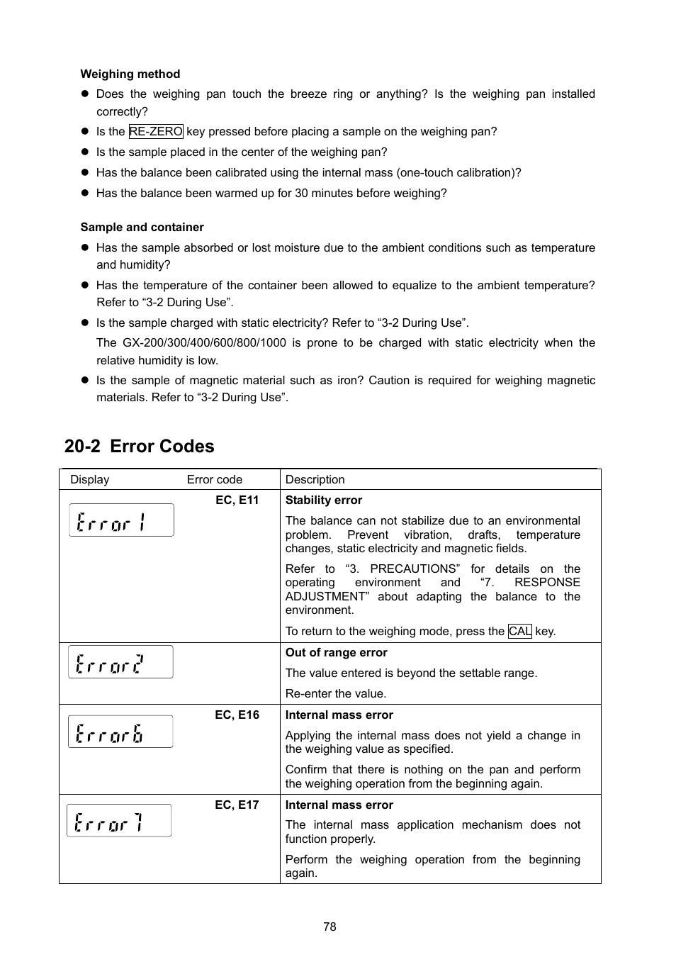 2 error codes | A&D Weighing GX-8000 User Manual | Page 80 / 92