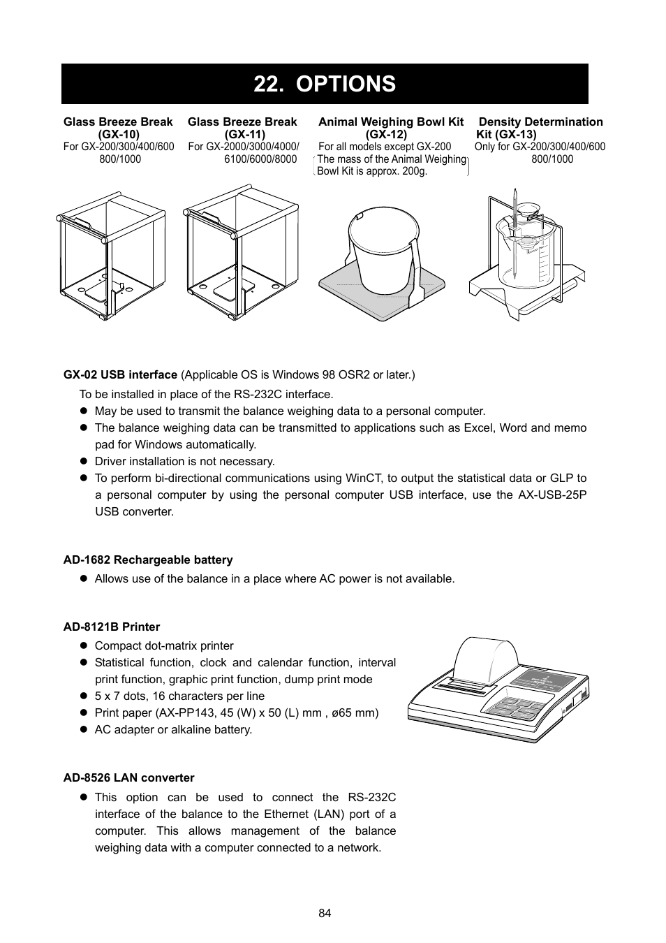 Options | A&D Weighing GX-8000 User Manual | Page 86 / 92