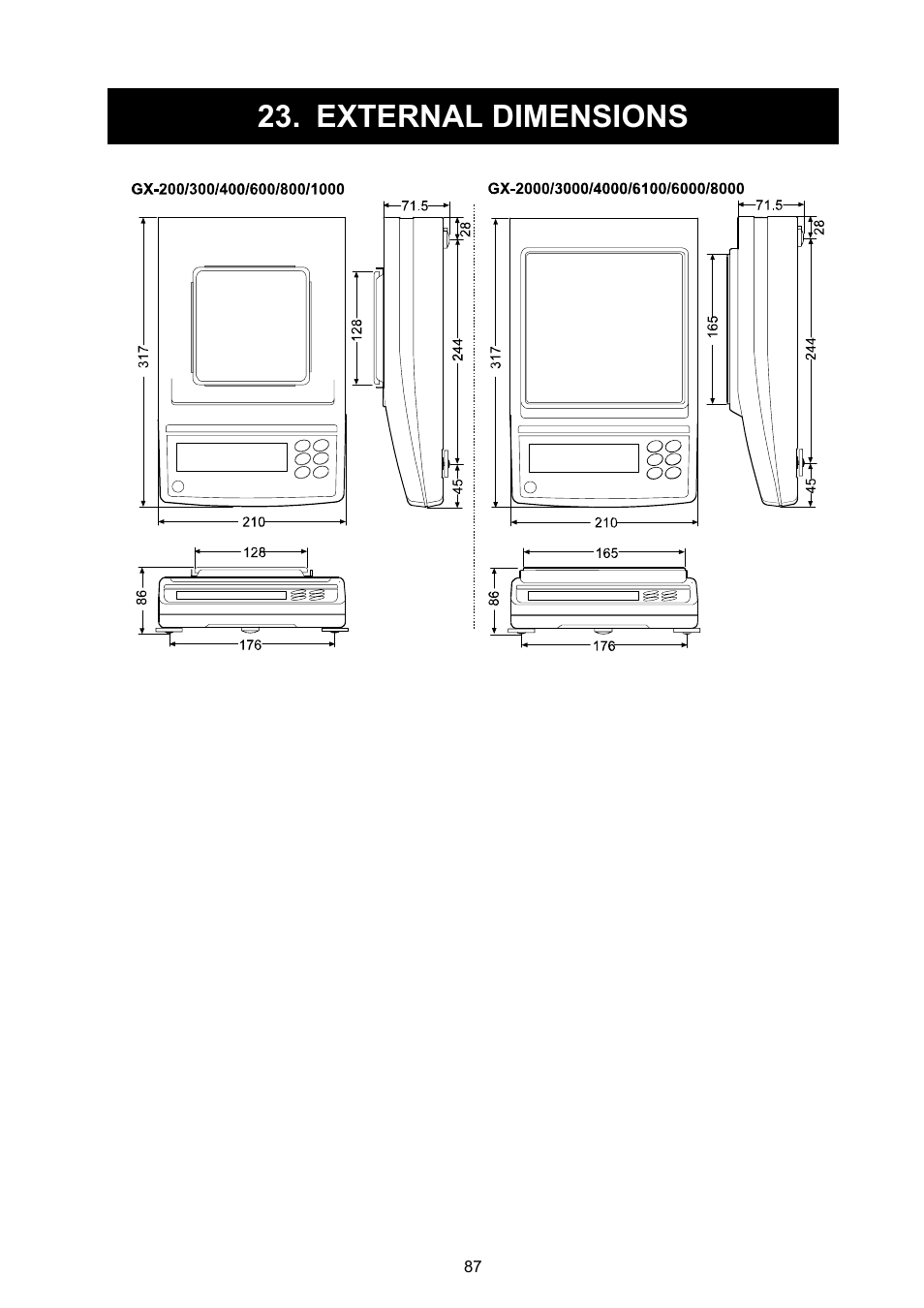 External dimensions | A&D Weighing GX-8000 User Manual | Page 89 / 92
