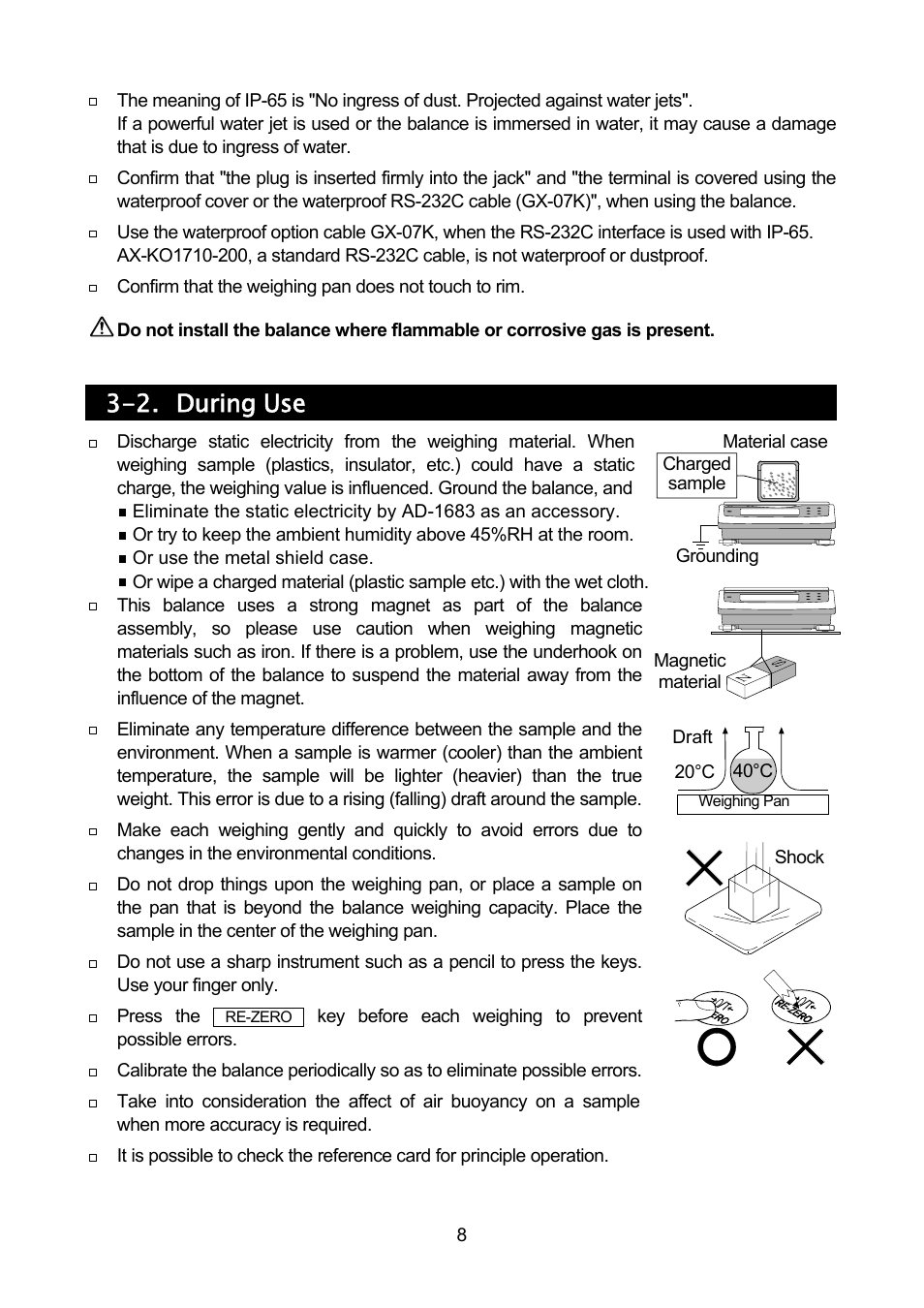 2. during use | A&D Weighing GF-32K User Manual | Page 10 / 104