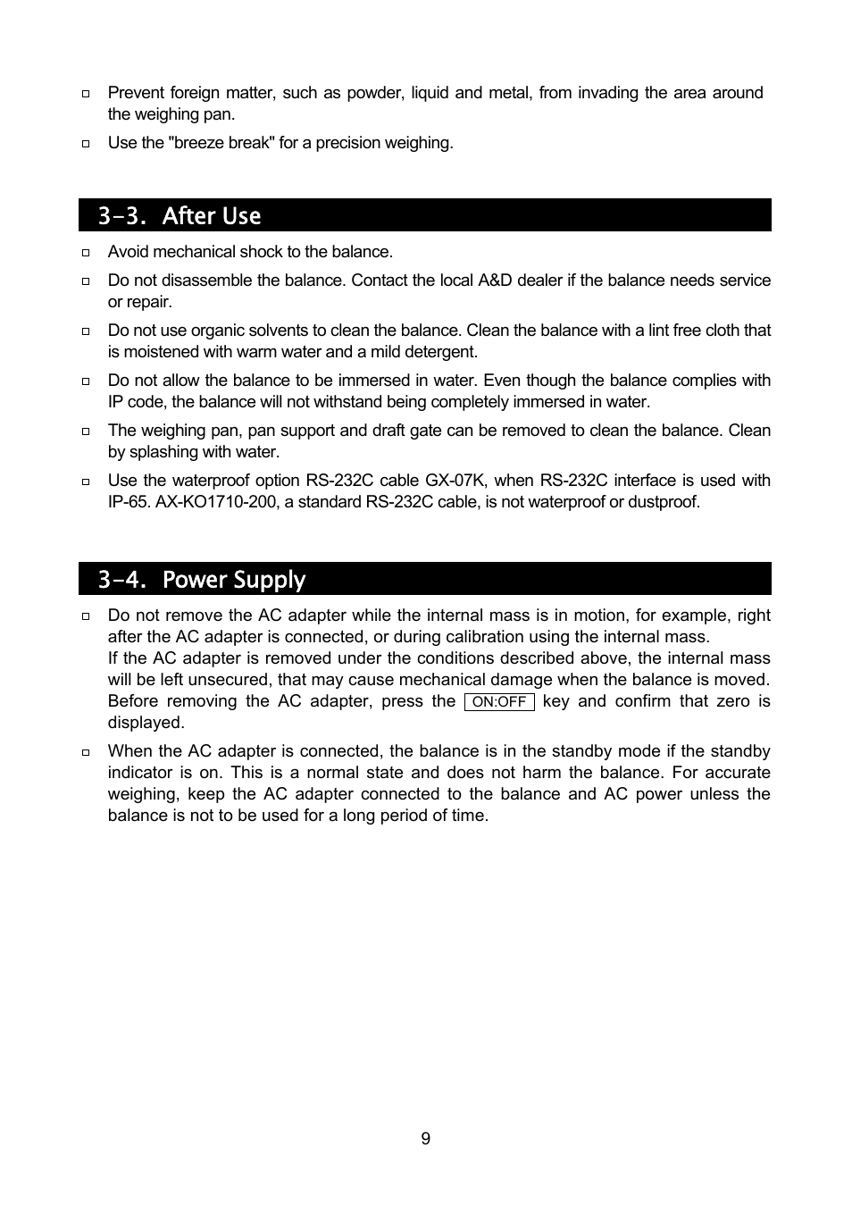 3. after use, 4. power supply | A&D Weighing GF-32K User Manual | Page 11 / 104