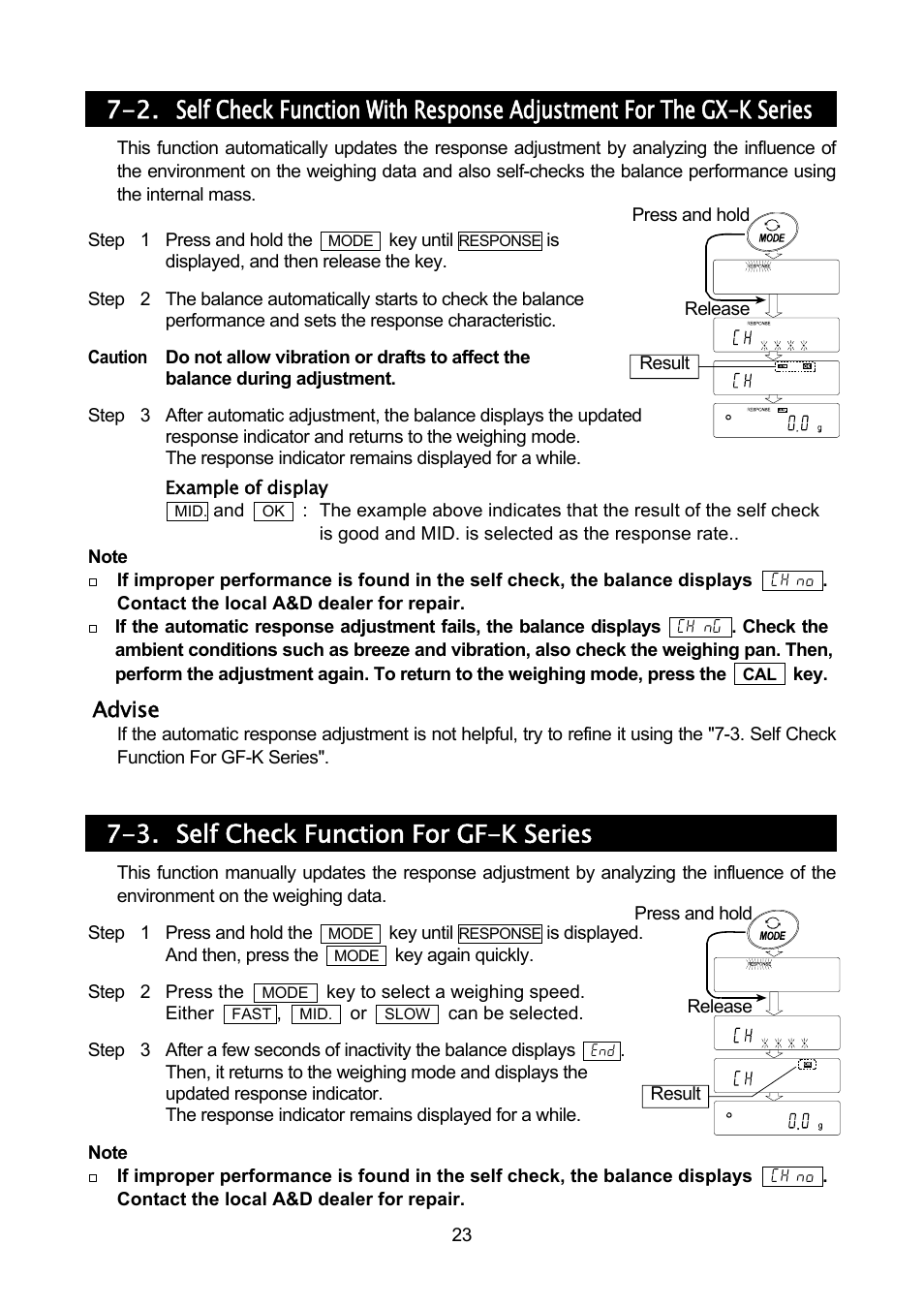 3. self check function for gf-k series | A&D Weighing GF-32K User Manual | Page 25 / 104