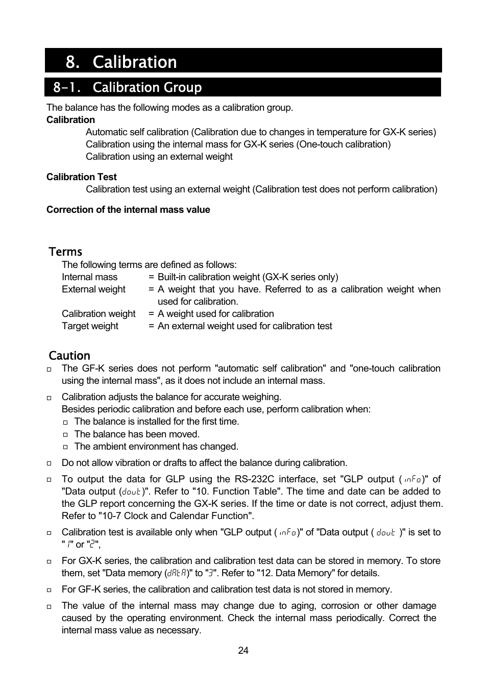 Calibration, 1. calibration group | A&D Weighing GF-32K User Manual | Page 26 / 104