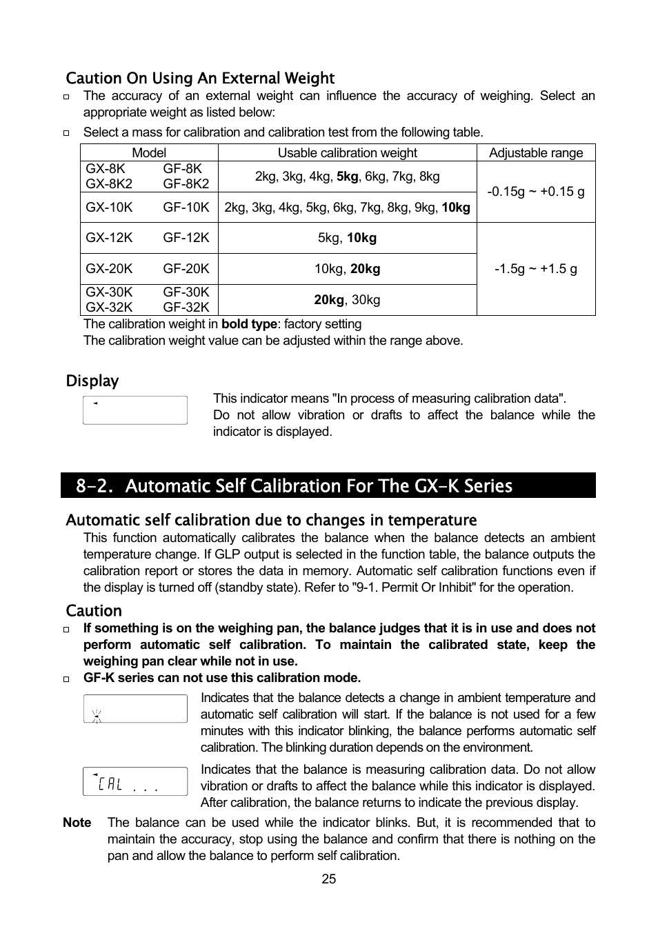 2. automatic self calibration for the gx-k series | A&D Weighing GF-32K User Manual | Page 27 / 104