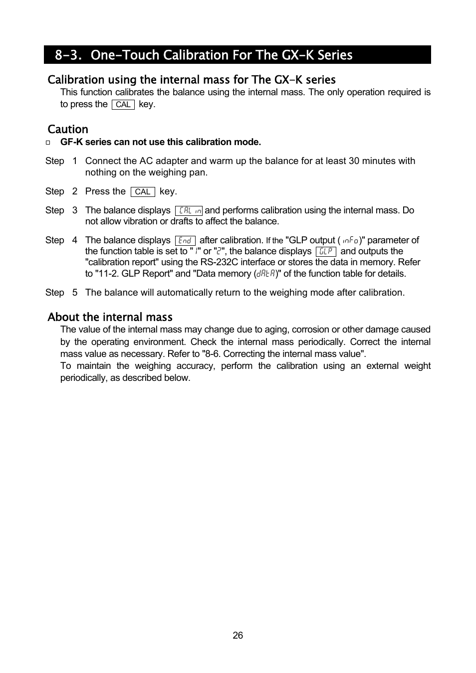 3. one-touch calibration for the gx-k series | A&D Weighing GF-32K User Manual | Page 28 / 104