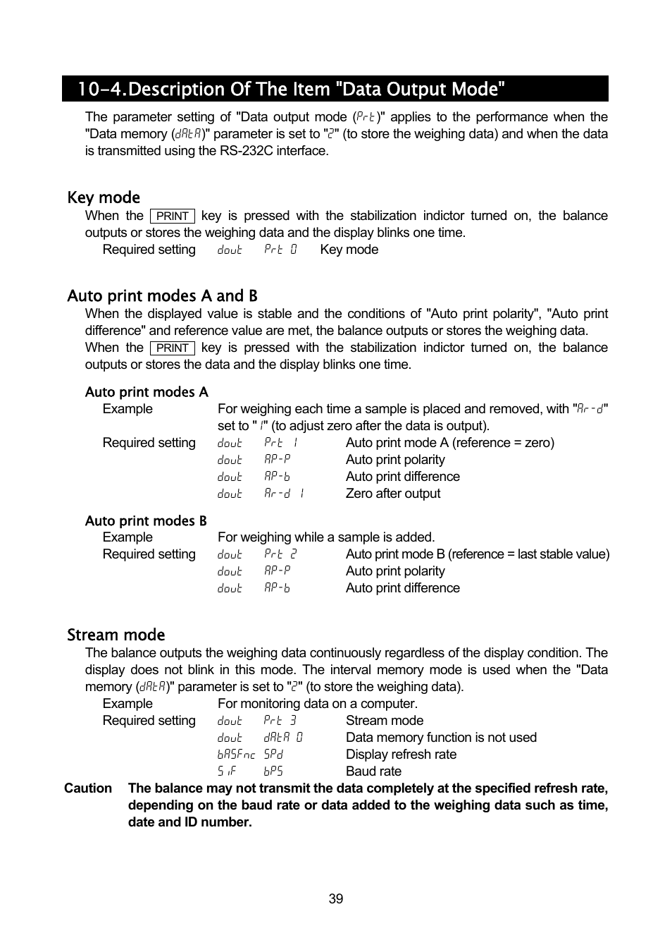 4. description of the item "data output mode | A&D Weighing GF-32K User Manual | Page 41 / 104