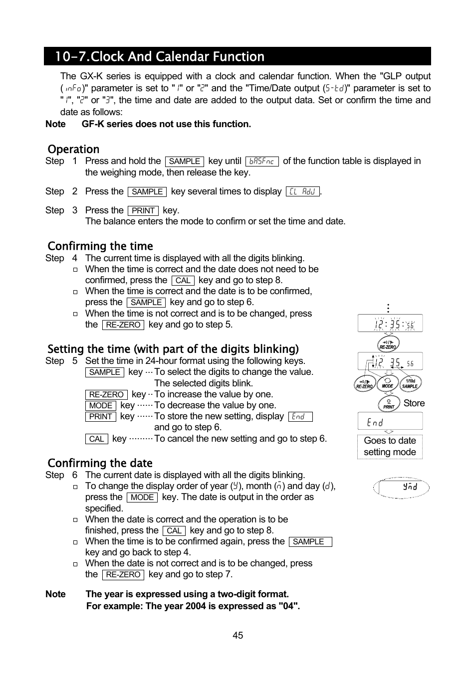 7. clock and calendar function | A&D Weighing GF-32K User Manual | Page 47 / 104