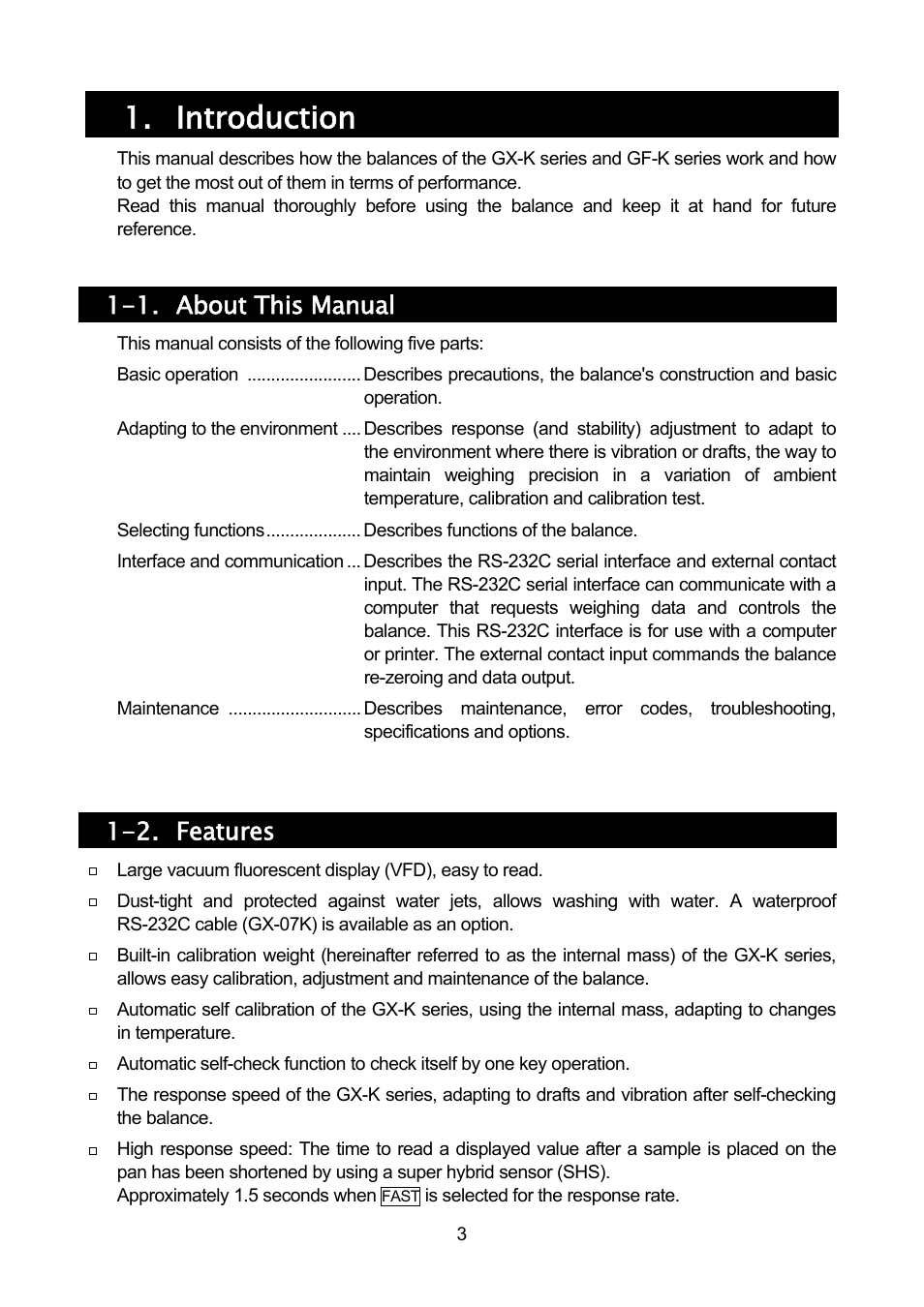 Introduction, 1. about this manual, 2. features | A&D Weighing GF-32K User Manual | Page 5 / 104