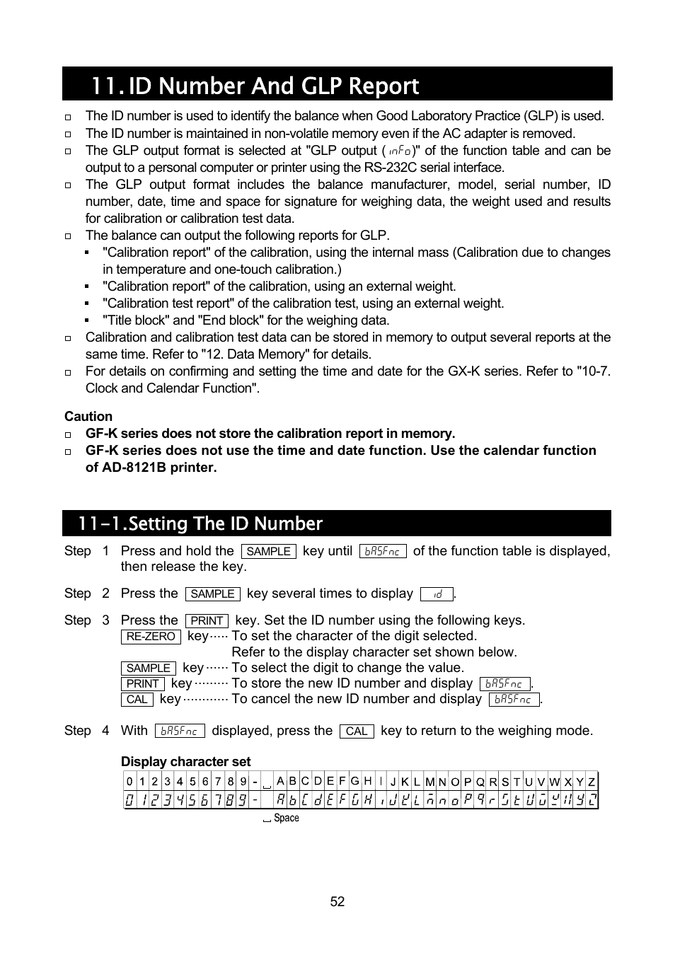 Id number and glp report, 1. setting the id number | A&D Weighing GF-32K User Manual | Page 54 / 104