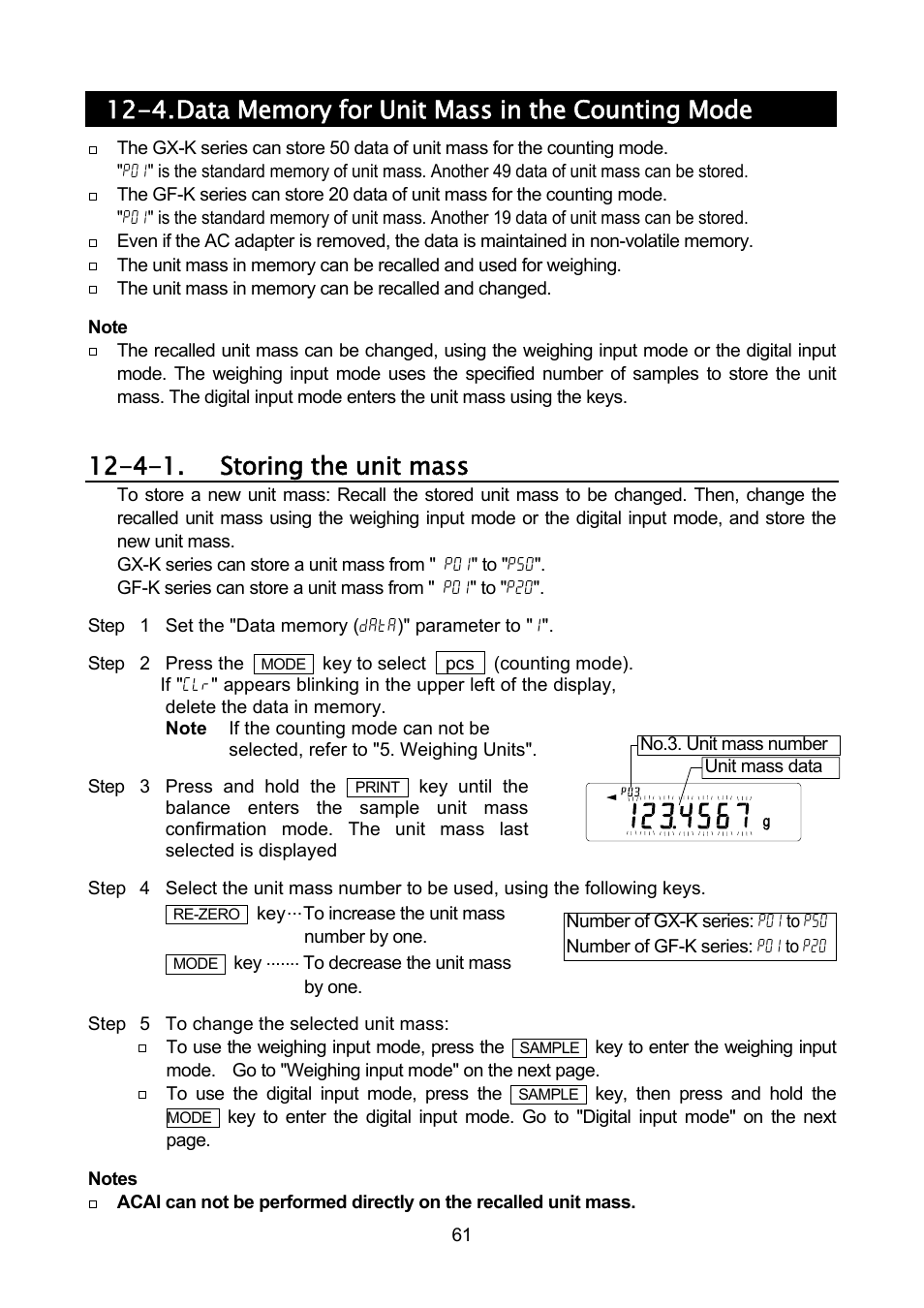 4-1. storing the unit mass | A&D Weighing GF-32K User Manual | Page 63 / 104