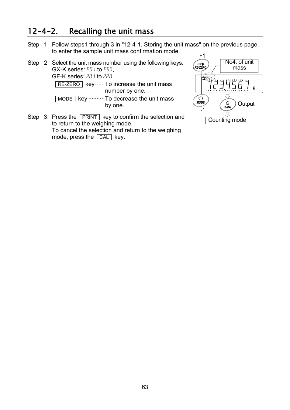 4-2. recalling the unit mass | A&D Weighing GF-32K User Manual | Page 65 / 104