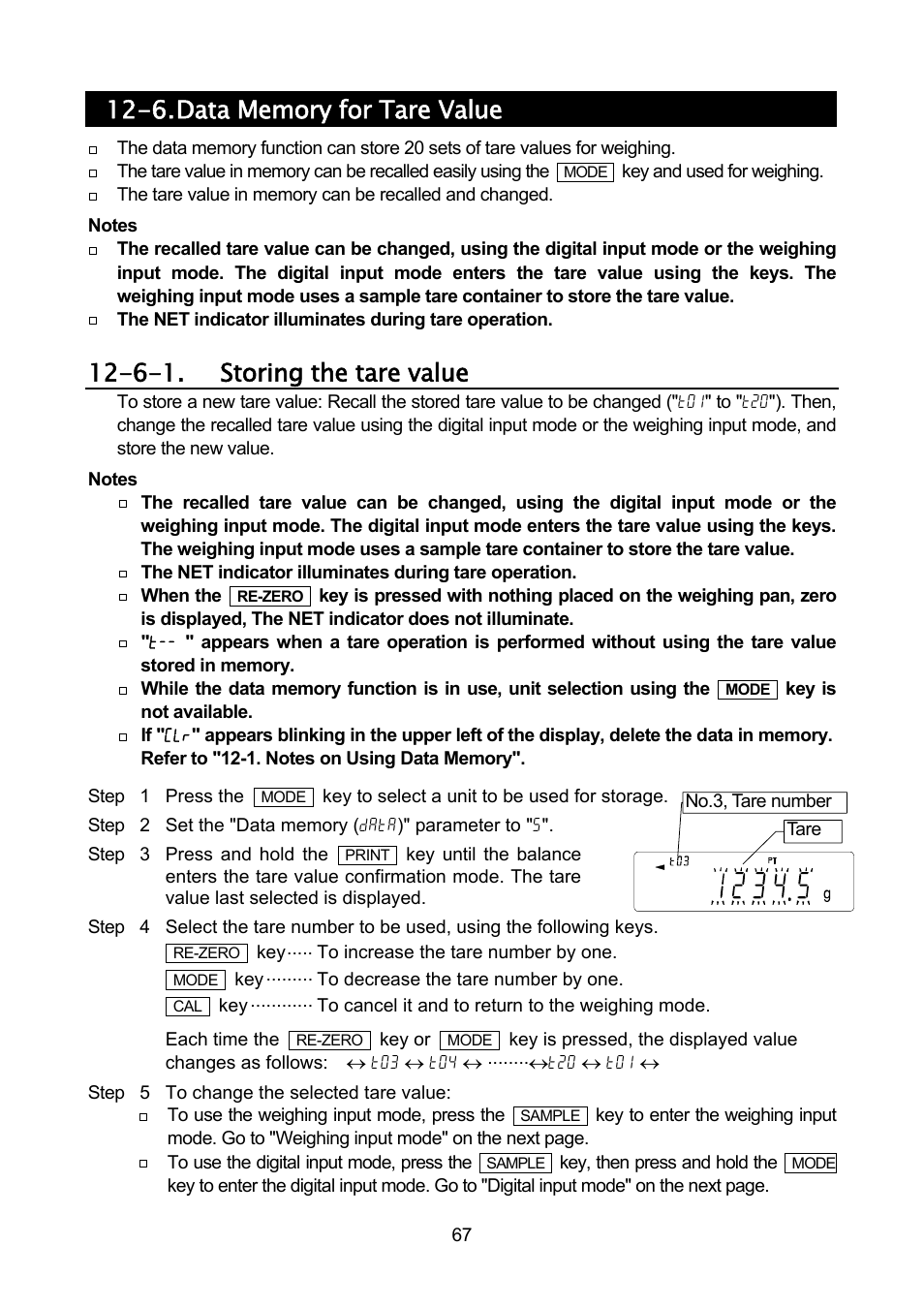 6-1. storing the tare value | A&D Weighing GF-32K User Manual | Page 69 / 104