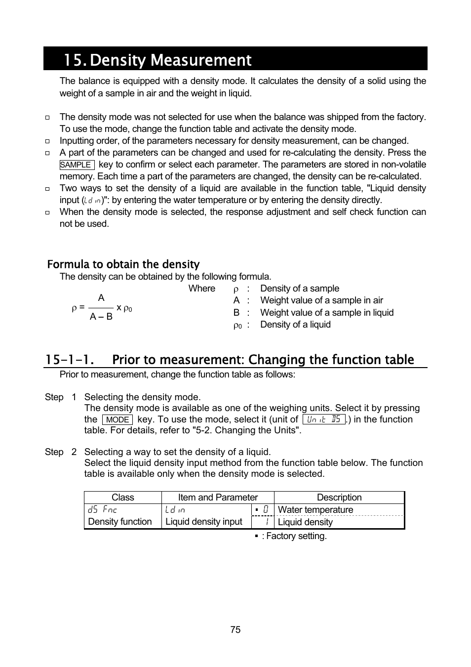 Density measurement | A&D Weighing GF-32K User Manual | Page 77 / 104