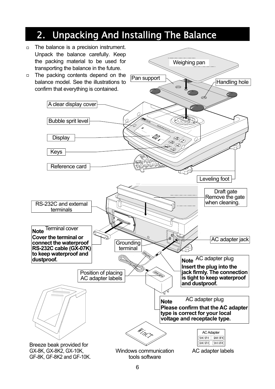 Unpacking and installing the balance | A&D Weighing GF-32K User Manual | Page 8 / 104