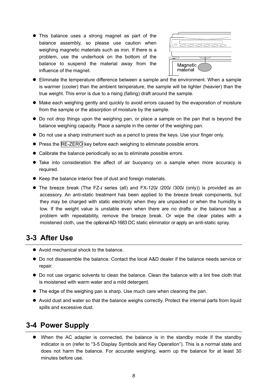 3 after use, 4 power supply | A&D Weighing FX-3000i User Manual | Page 10 / 74