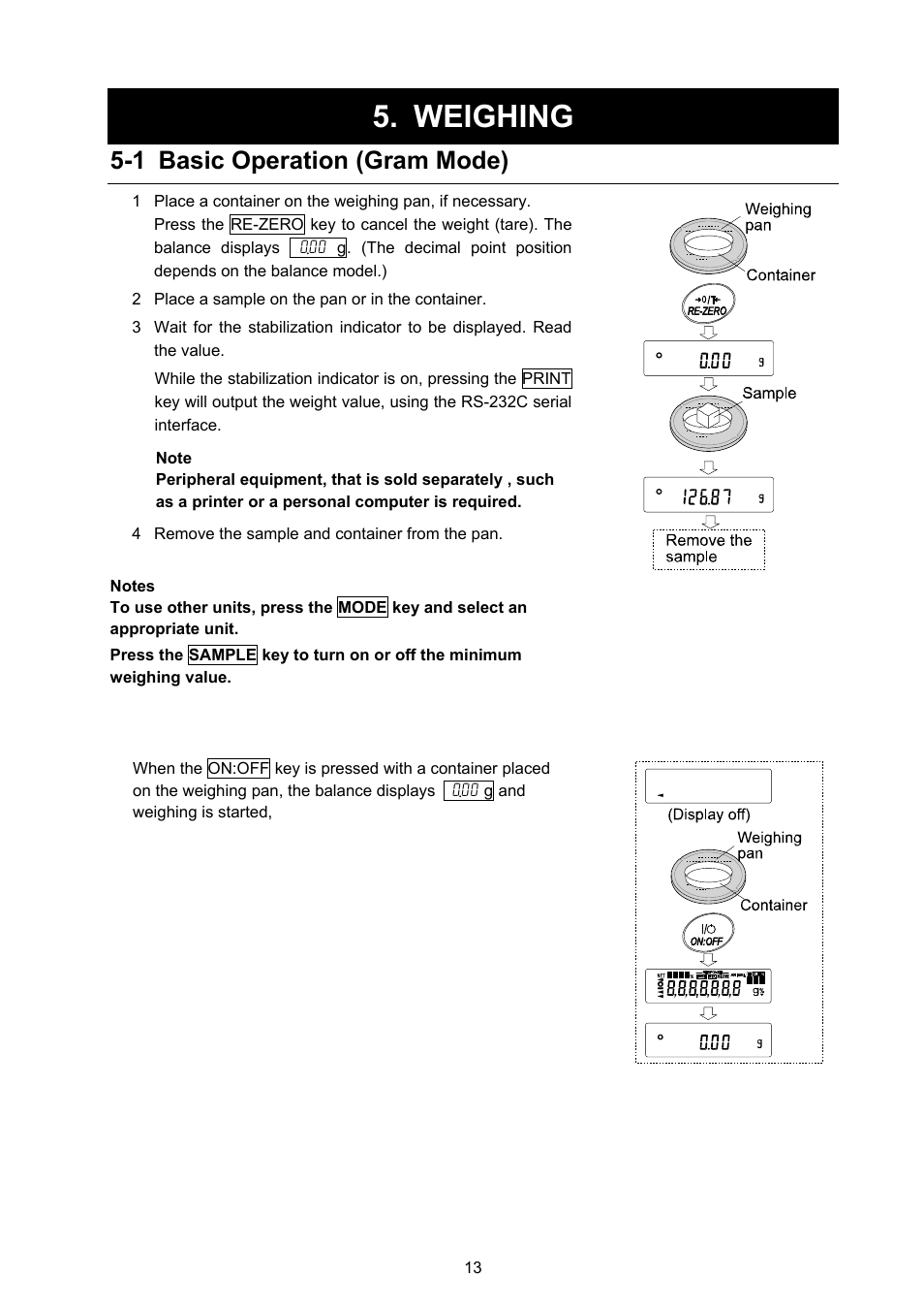 Weighing, 1 basic operation (gram mode) | A&D Weighing FX-3000i User Manual | Page 15 / 74