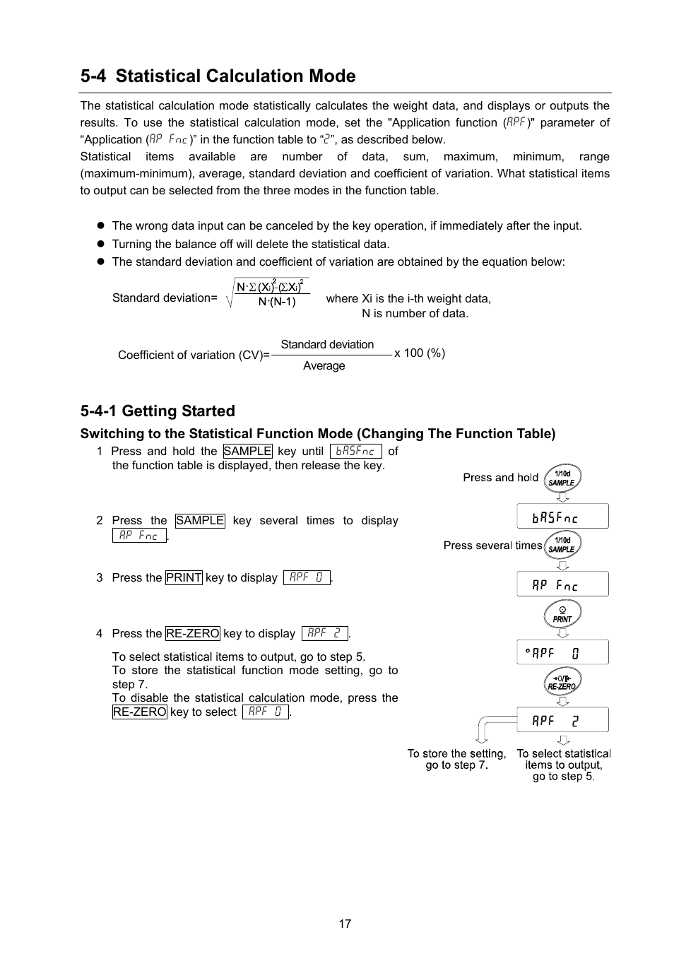 4 statistical calculation mode, 4-1 getting started | A&D Weighing FX-3000i User Manual | Page 19 / 74