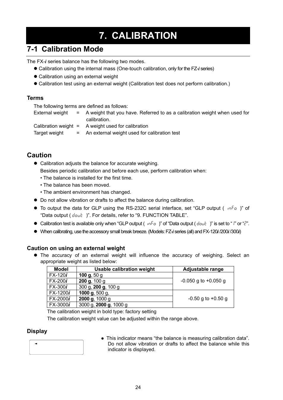 Calibration, 1 calibration mode, Caution | A&D Weighing FX-3000i User Manual | Page 26 / 74