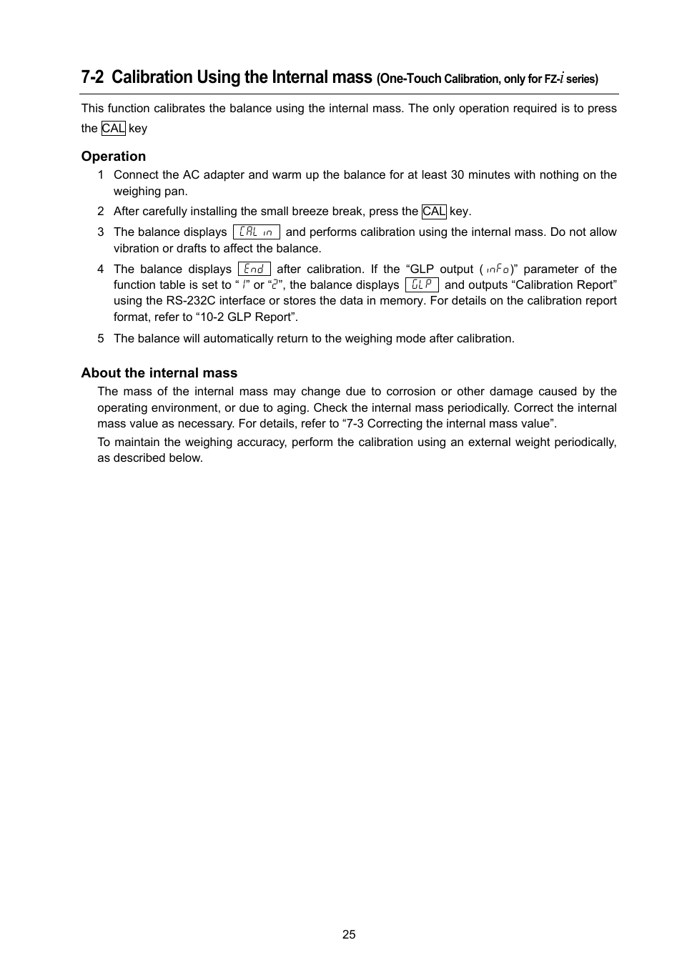 2 calibration using the internal mass | A&D Weighing FX-3000i User Manual | Page 27 / 74