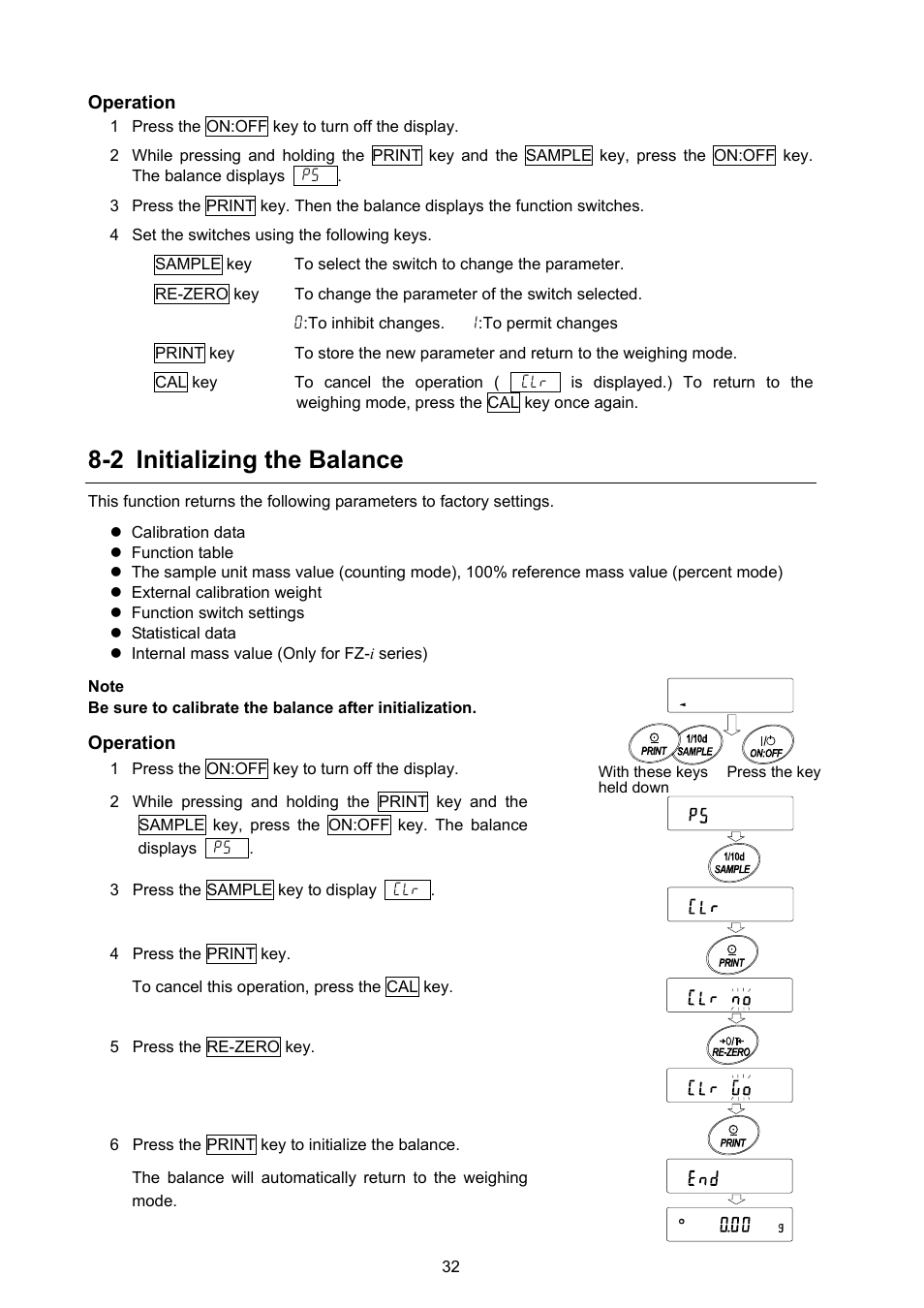 2 initializing the balance | A&D Weighing FX-3000i User Manual | Page 34 / 74