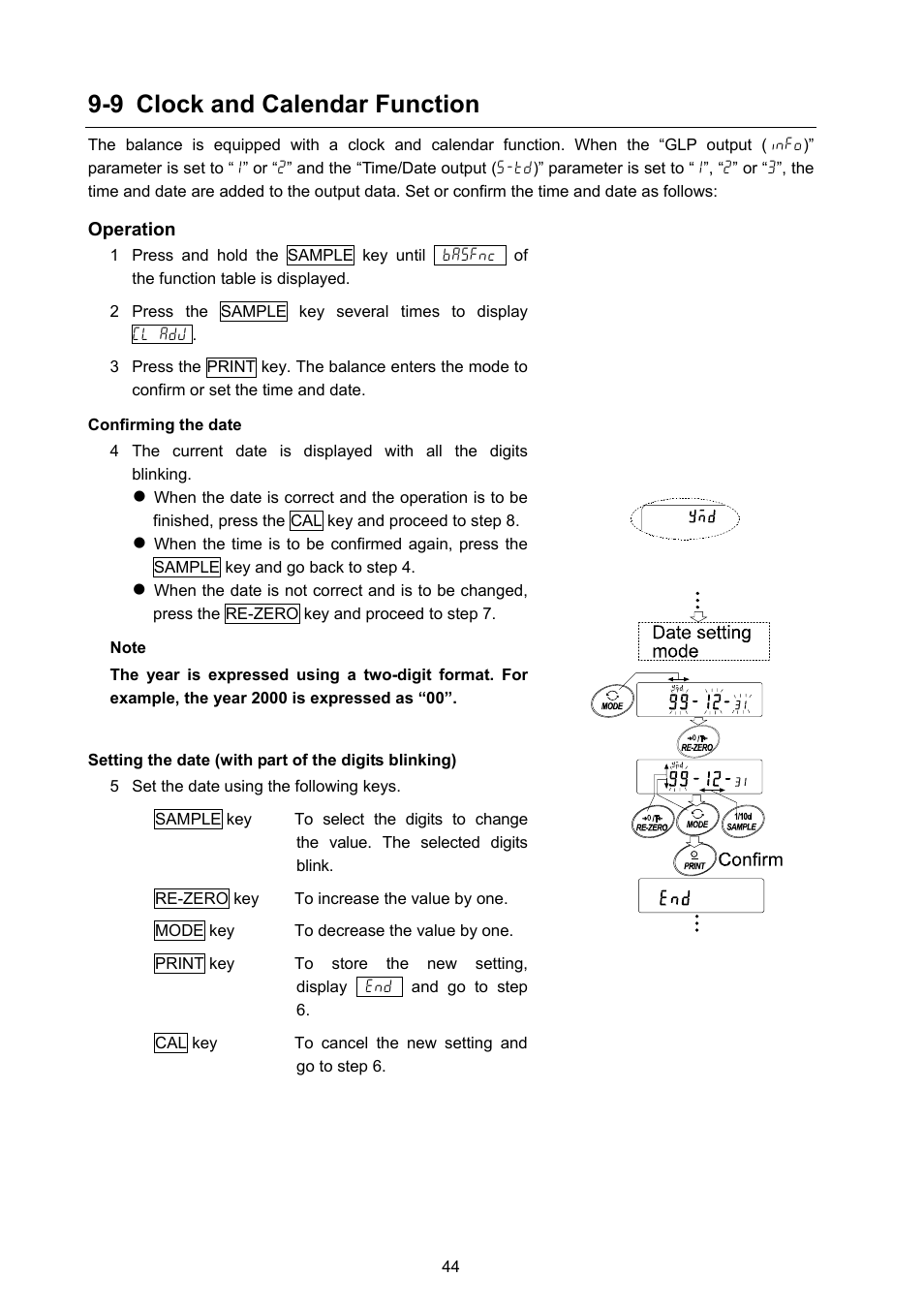 9 clock and calendar function | A&D Weighing FX-3000i User Manual | Page 46 / 74