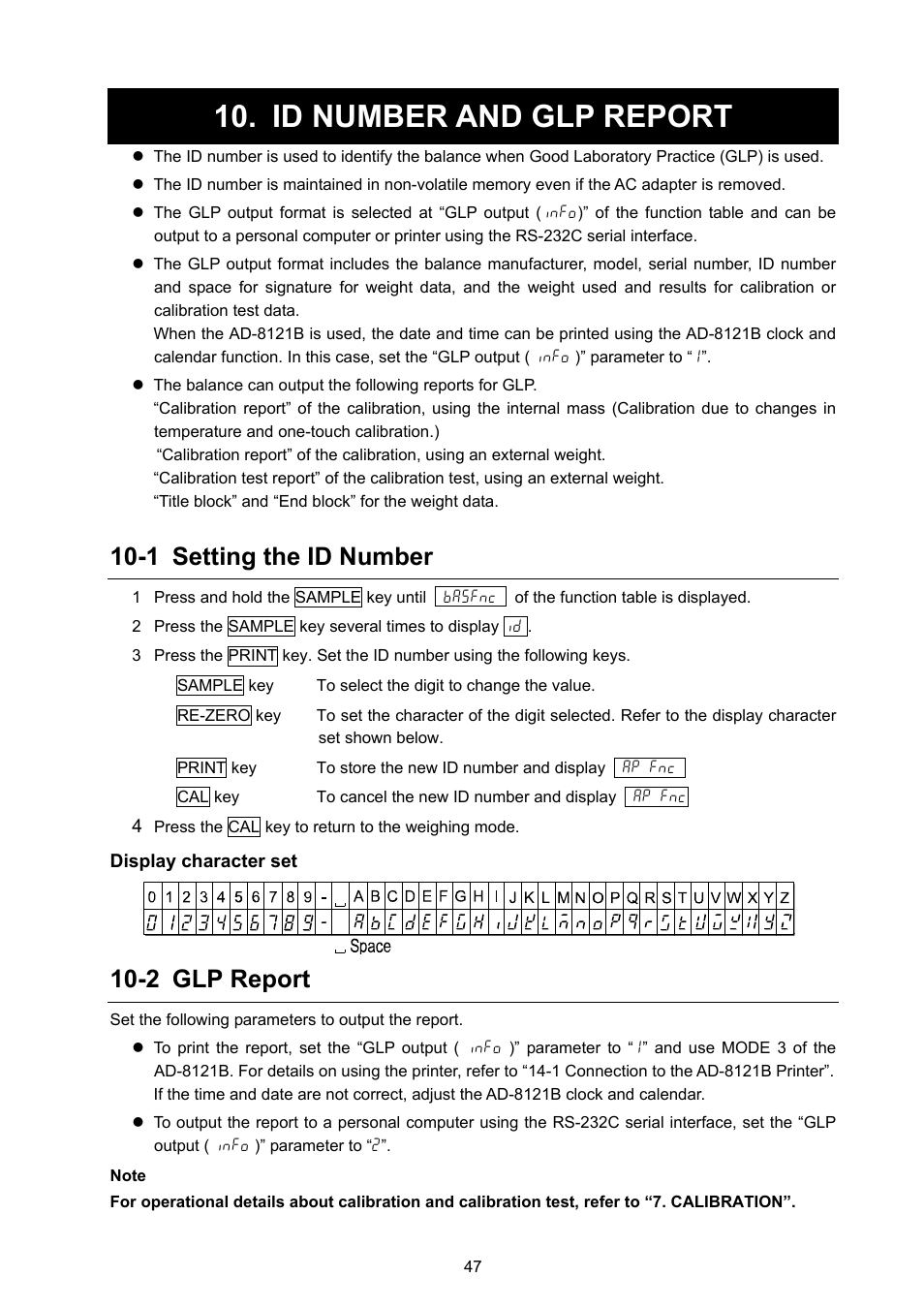 Id number and glp report, 1 setting the id number, 2 glp report | A&D Weighing FX-3000i User Manual | Page 49 / 74