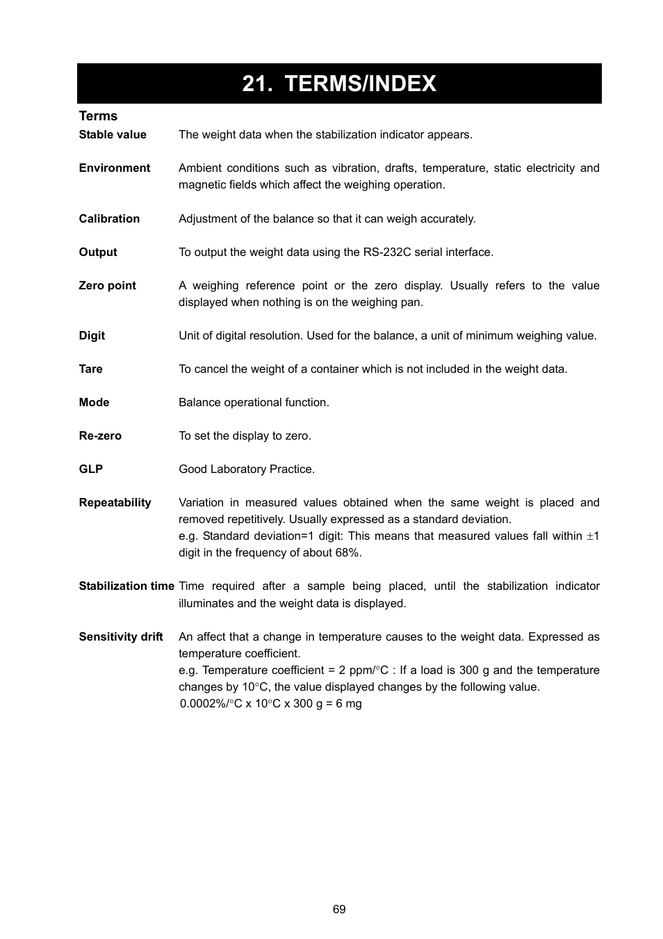 Terms/index | A&D Weighing FX-3000i User Manual | Page 71 / 74