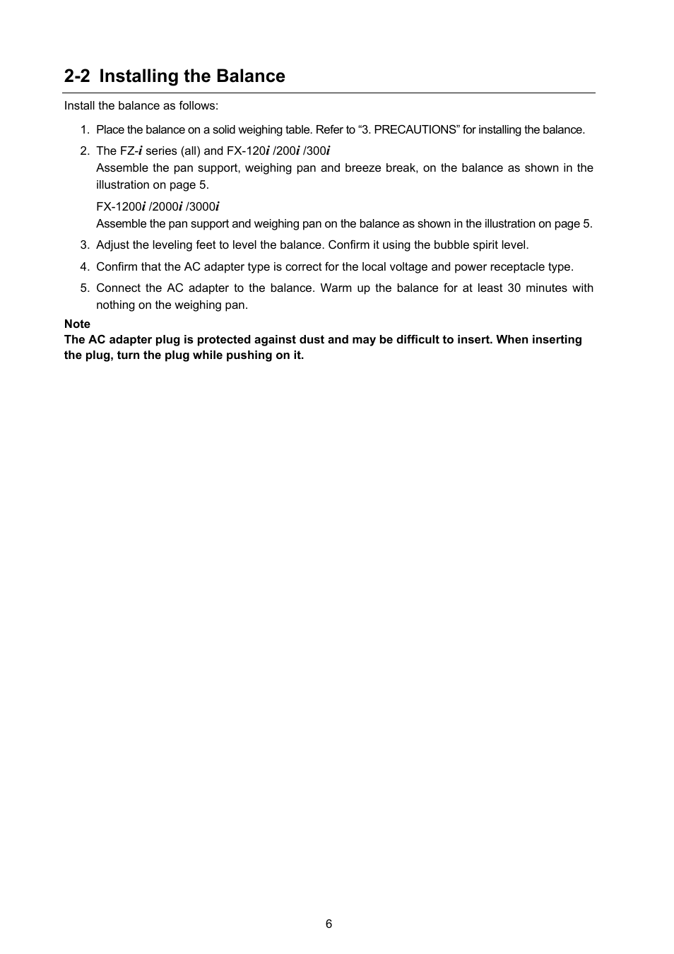 2 installing the balance | A&D Weighing FX-3000i User Manual | Page 8 / 74