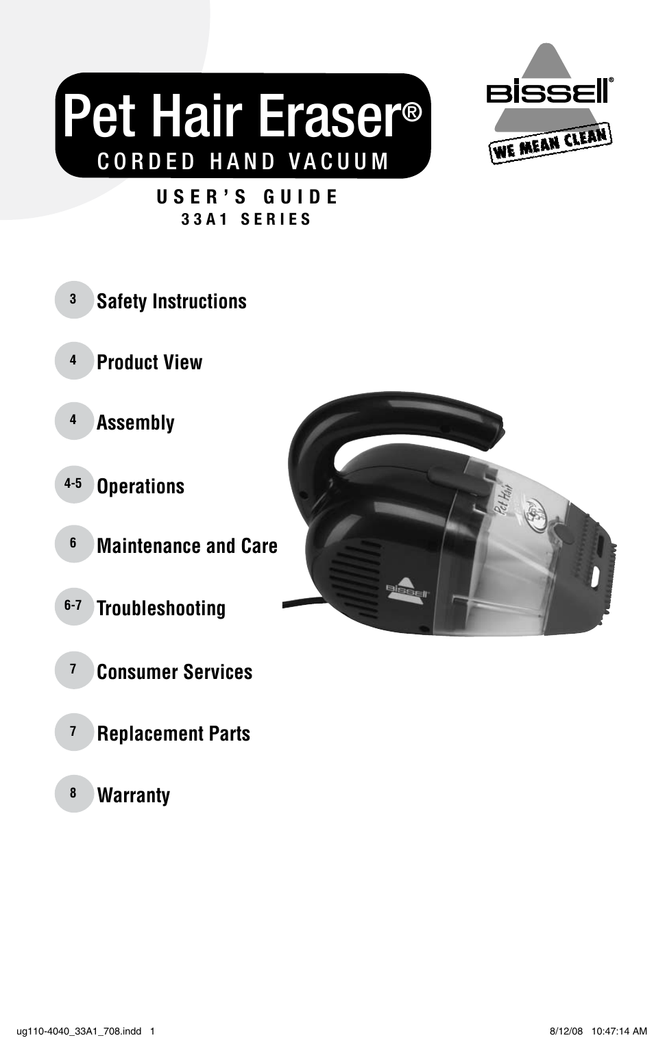 Bissell 33A1 User Manual | 8 pages