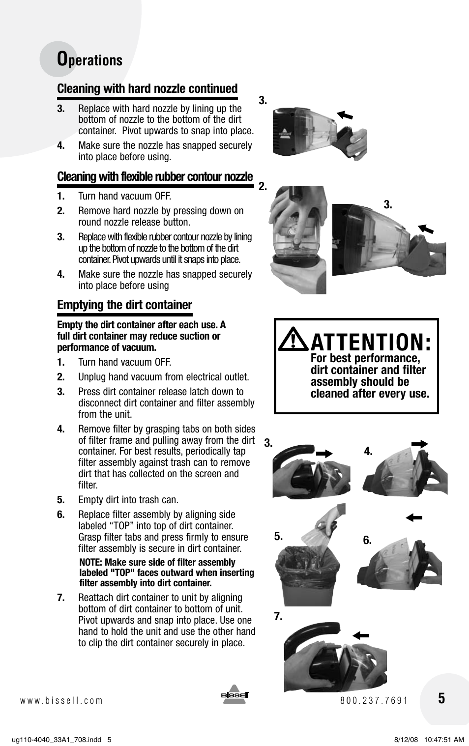 Attention, Perations | Bissell 33A1 User Manual | Page 5 / 8